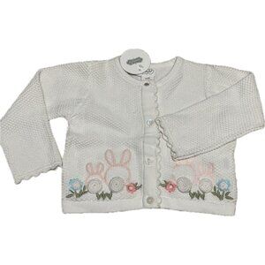 Mud Pie 6-9m NWT Easter Bunny Rabbit cardigan sweater embroidery off white pink